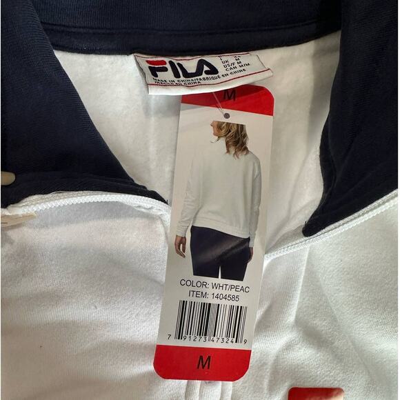FILA Large Logo Quarter Zip Pullover Sweatshirt Sweater White Jacket sz M - Picture 6 of 7